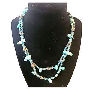 Teal Magnetic Beaded Wrap Necklace Bracelet Health Pain Healing 35" Long